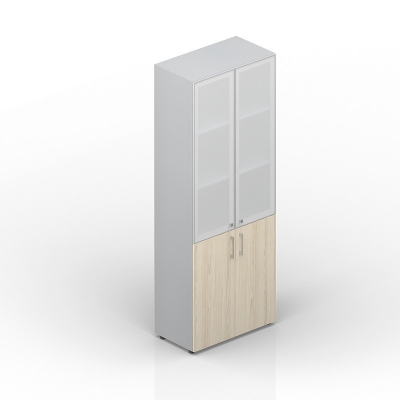 Шкаф для документов (2 двери+2 матовые стеклянные двери в раме, 4 полки, ручки - хром)