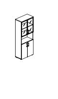 Шкаф высокий широкий (2 низких фасада ЛДСП + 2 низких фасада стекло в раме)