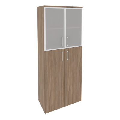 Шкаф высокий, широкий (2 средних фасада ЛДСП + 2 низких фасада стекло в раме)