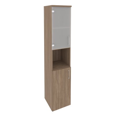 Шкаф высокий узкий (L/R) (1 низкий фасад ЛДСП + 1 низкий фасад стекло)