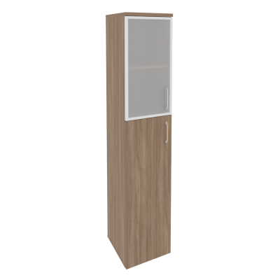 Шкаф высокий узкий (L/R) (1 средний фасад ЛДСП + 1 низкий фасад стекло в раме)