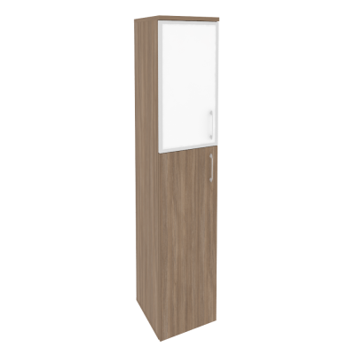 Шкаф высокий узкий (L/R) (1 средний фасад ЛДСП + 1 низкий фасад стекло лакобель в раме)